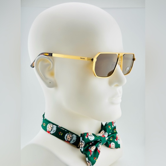 Prada Sunglasses PRA53S Iconic metal plaque Opaque Gold Frame brown lenses - Picture 5 of 15